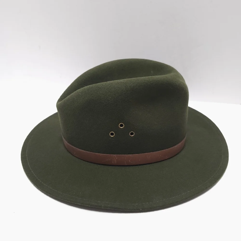 Duluth Trading Wool Felt Crusher Hat Medium Leather Band USA Made Green Fedora - Picture 3 of 14